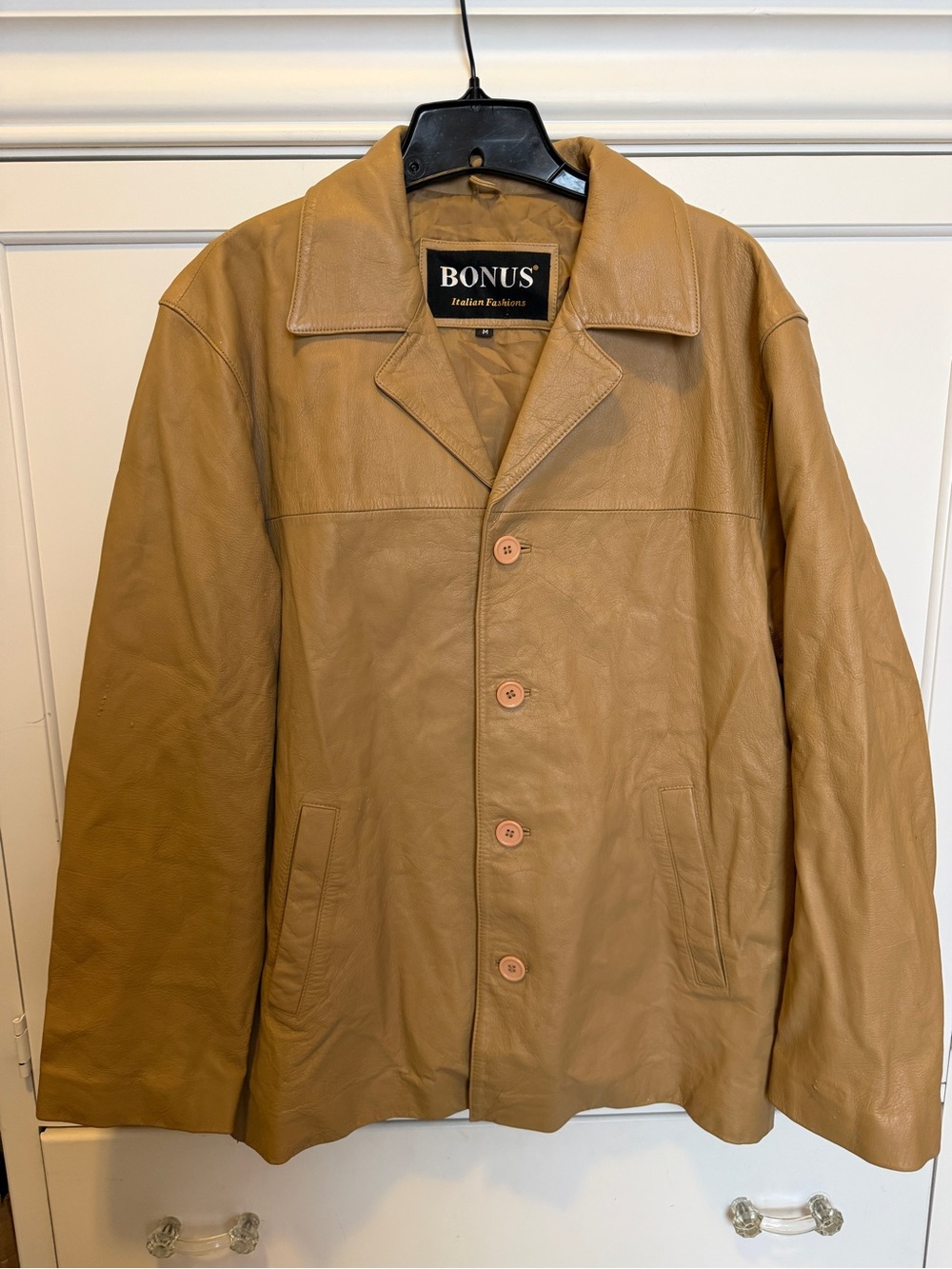 Men's Tan Leather Jacket- Italian- M